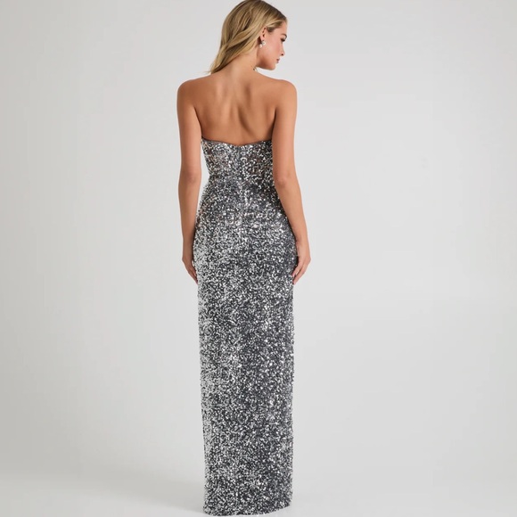 LOLA Glamorous Strapless Silver Sequin Dress - Picture 3 of 6
